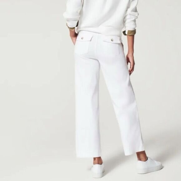 New Spanx Stretch Twill Cropped Wide Leg White Sz M - Picture 2 of 10